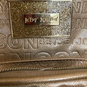 Betsey Johnson Backpack Signature Logo In Gold w Glitter Gold Metal Logo NEW!